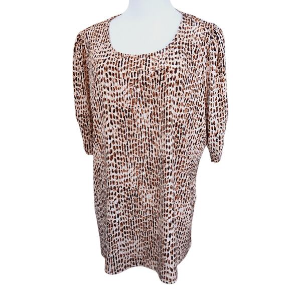 SUSAN GRAVER Stretchy Knit Top Blouse Tunic Plus 1X Animal Print Cheetah Career - Picture 6 of 7